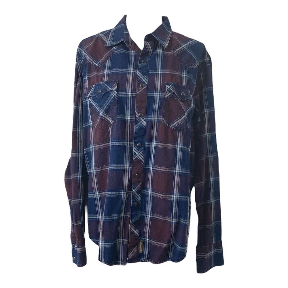 Men’s Large Pearl Snap Shirt Wrangler Retro Multicolor Plaid Long Sleeve